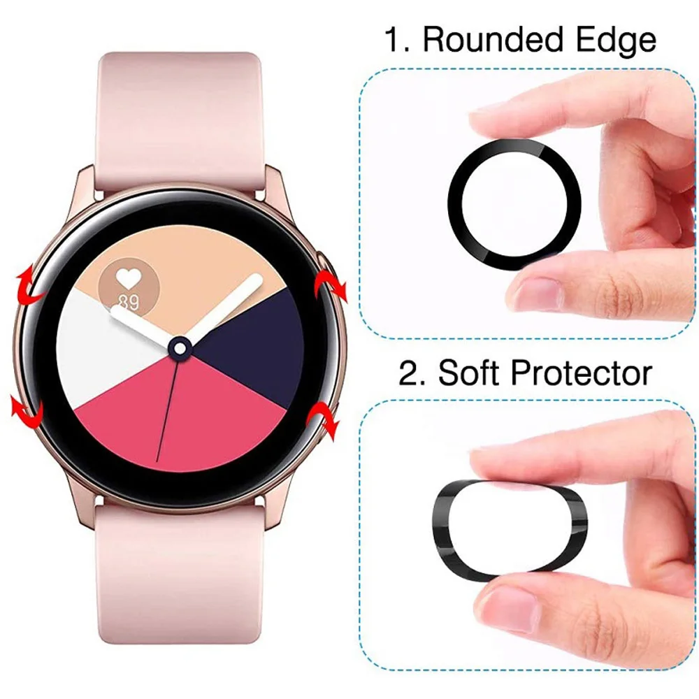 

3D Curved Fibre Glass Protective Film Cover For Samsung Galaxy Watch Active 2 40mm 44mm Active2 Full Edge Screen Protector Guard