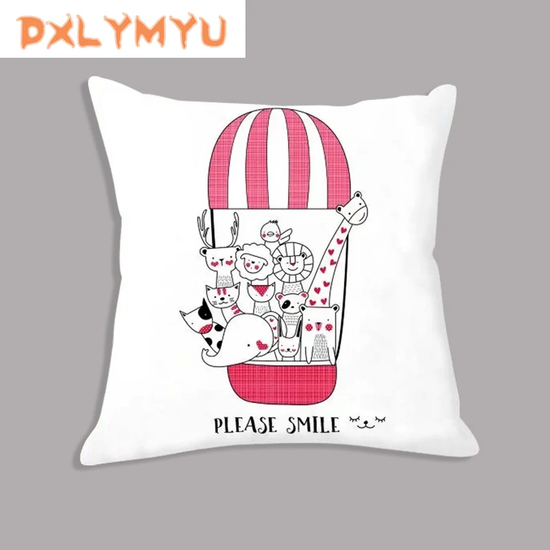 

Cartoon Cushion Cover For Decorative Cushion Sofa Giraffe Lion Rabbit Bear Animals Print Pillow Covers Soft Pillowcase Kids Gift