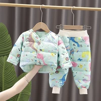 children clothes 2021 winter boys long sleeved clothes 1 2 3 4 5years old baby girls cartoon print tops and pants 2 pcs sets