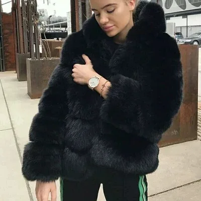 

Faux Fox Fur Coat Plus Size Hooded Thick Clothes Autumn And Winter Fluffy Clothes High-Quality Warm Outerwear