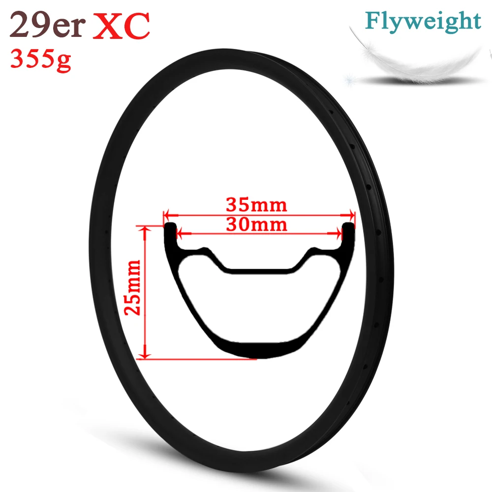 

355g Only 29er MTB Carbon Rim 35mm Width Tubeless Ready Hookless Style For XC Wheel Cross Country Mountain Bike Wheelset