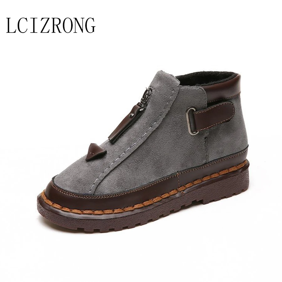 Женские зимние ботинки LCIZRONG женские теплые с пряжкой на плоской подошве замшевые