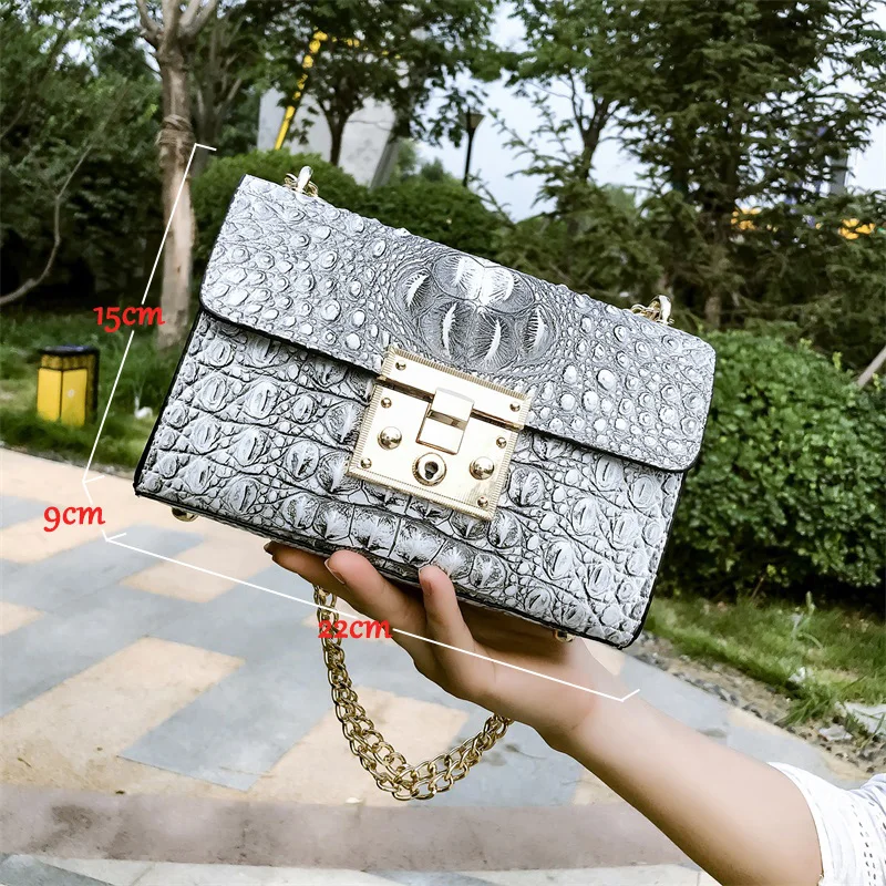 Fashion Crocodile style Women Chain Shoulder Bags Flap Shape Designer Handbags Clutch Bag Ladies Messenger With Metal Buckle | Багаж и