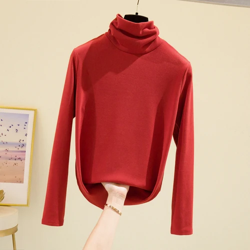 

2020 Women's Plus Size Autumn and Winter Warm Fleece Thickened Turtleneck Basic Shirt Female Lady All-Matching Top