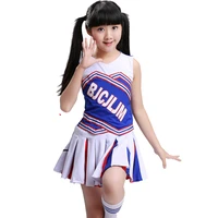 cheerleader uniform for kids girl street dance wear suit vestskirt student cheerleading team dance costumes white and blue