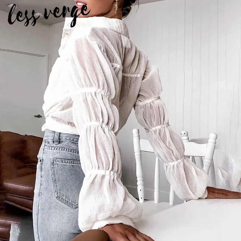 Lessverge Boho льняная шифоновая белая блузка Топы офисные женские рубашки с длинным
