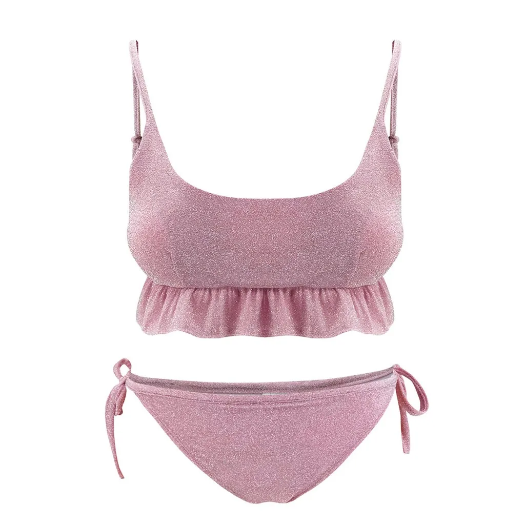 Соблазнительные бикини 2020 Купальник летние женские однотонные из двух частей