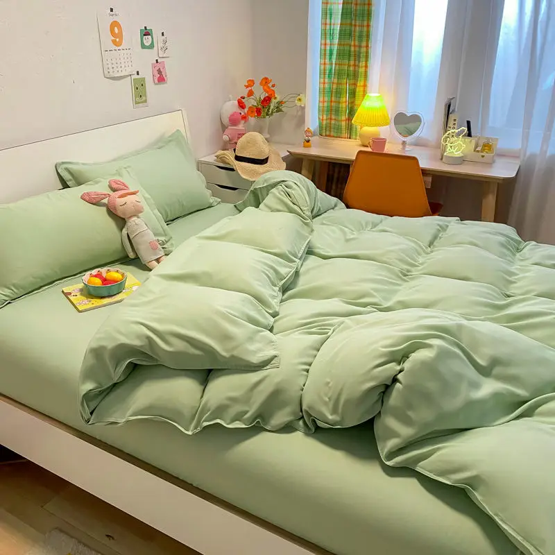 Solid Bedding Set Soft Flat Sheets Duvet Quilt Cover Pillowcase Bed Linen for Single Queen Full Size Home Textiles | Дом и сад