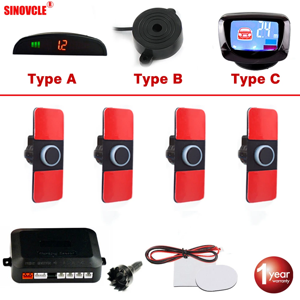Комплект парковочного датчика 4 плоских звуковой сигнал/светодиодный/ЖК дисплей