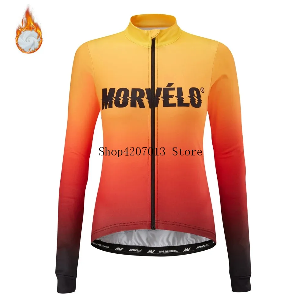 Morvelo Зимняя Теплая Флисовая велосипедная Джерси с длинным рукавом теплая MTB для езды на велосипеде Джерси теплая Женская одежда для велоспорта