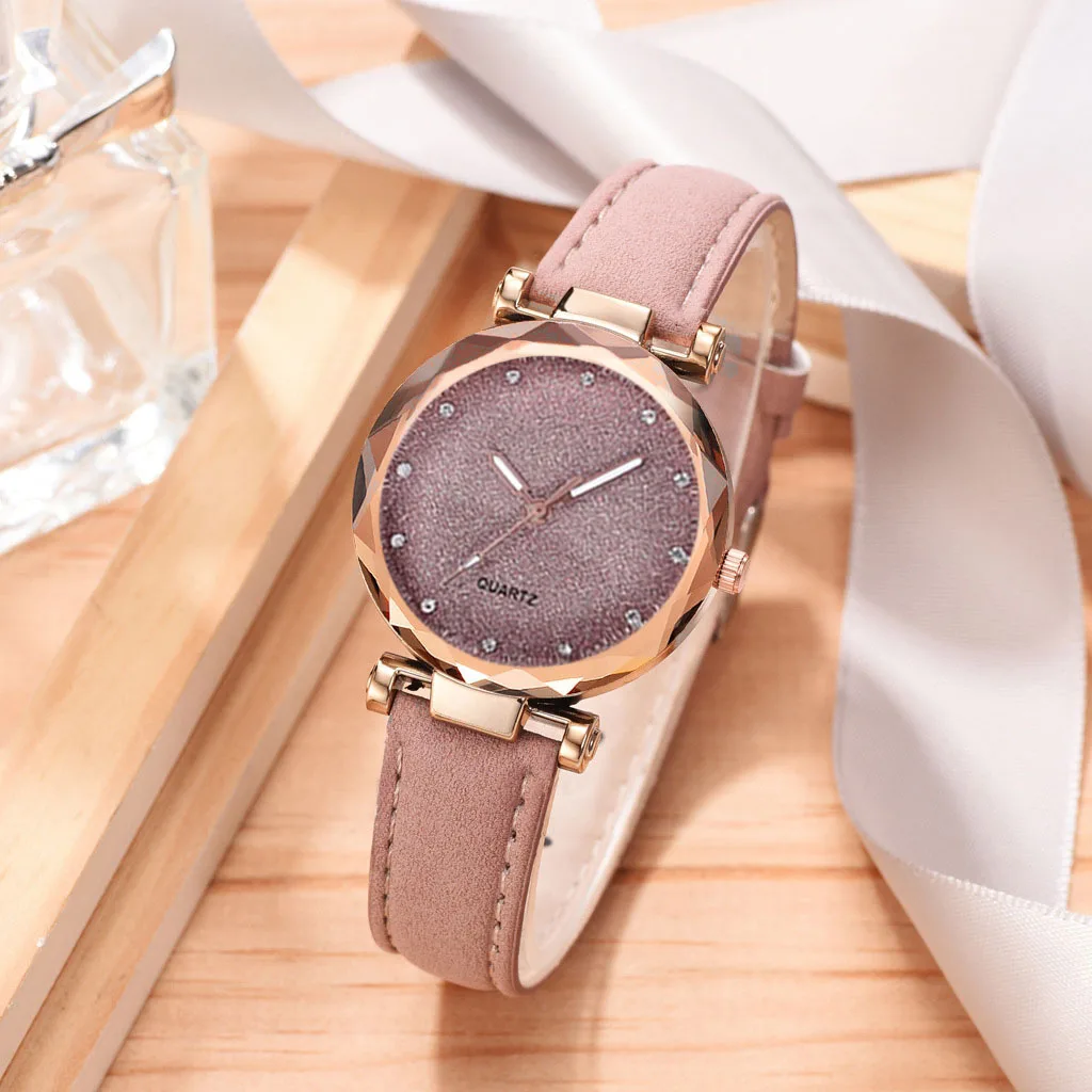 

Casual Ladies Watch Romantic Starry Sky Watch Bracelet Leather Rhinestone Ladies Clock Simple Girl Watch Montre Femme