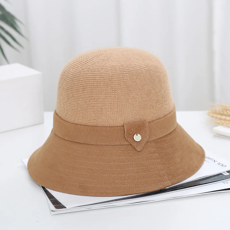 

Autumn and winter new fashion joker cashmere knitted hat thickened dome wool hat creative cloth brim patchwork small cap