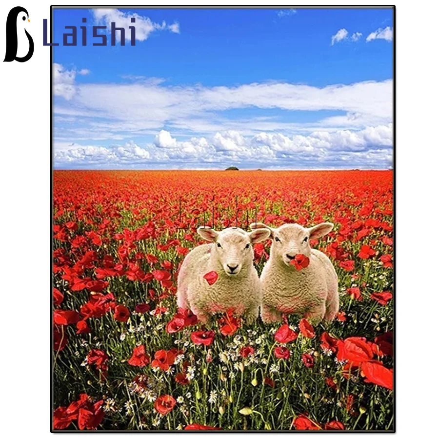 

Алмазная живопись 5D «сделай сам», инкрустированная цветами, животными, овечкой, стразы, украшение для дома, полноценная Подарочная картина ...