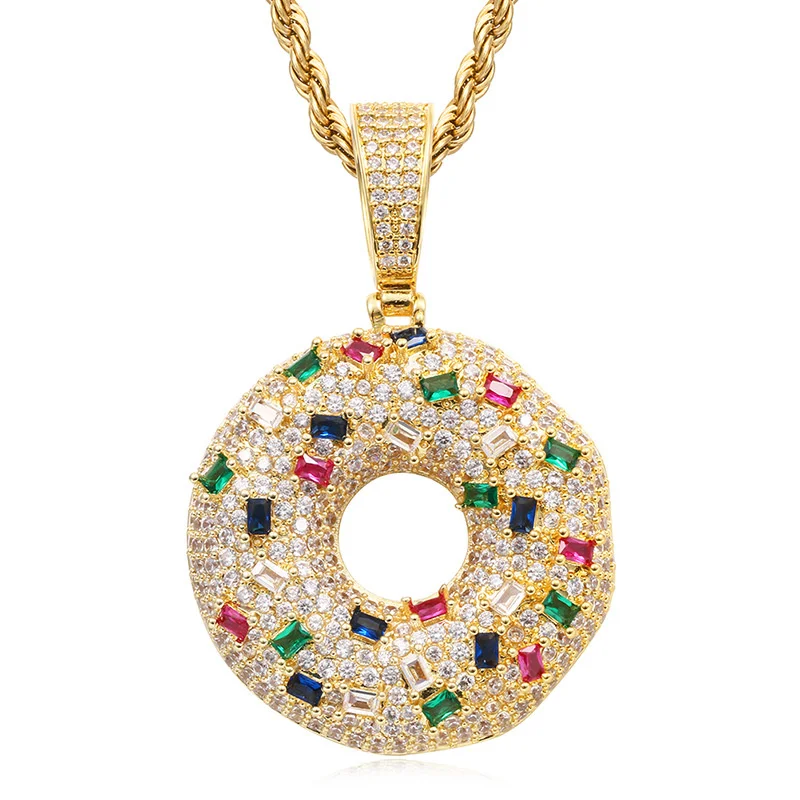 

Hip hop micro inlaid color doughnut pendant jewelry men and women lovers trend Pendant