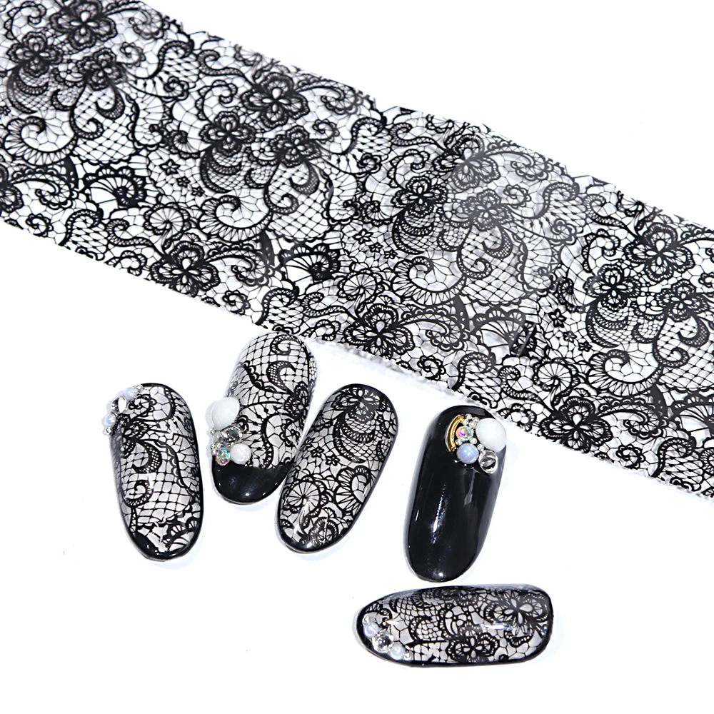 

100x4cm Nail Art Black Flowers Lace Manicure Nail Foil Polish Stickers Adhesive Transfer Sticker Foil Sexy Beauty Designs JILB03