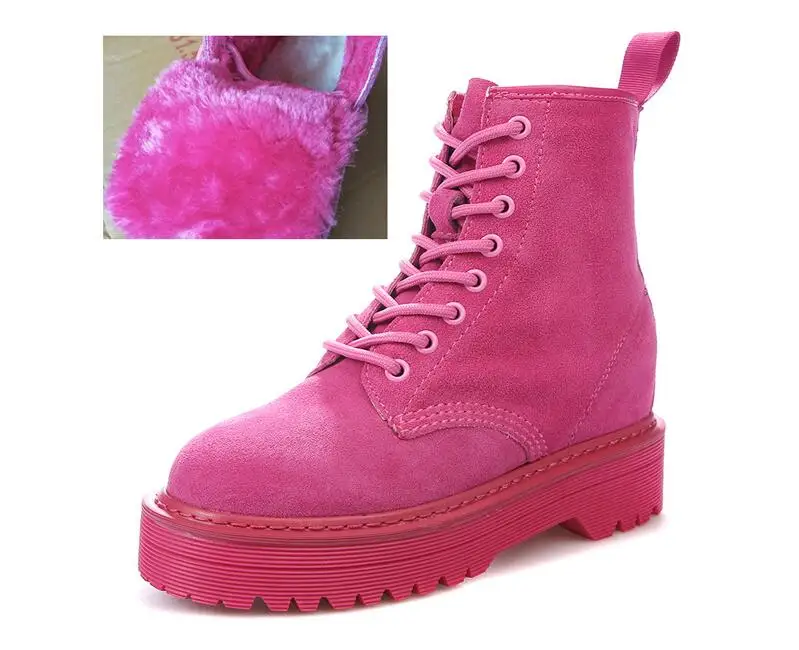 Fur pink suede Женские ботильоны из спилка; ботинки на плоской платформе; женская обувь; сезон осень-зима; мотоциклетные ботинки в стиле панк; женские ботинки на толстом каблуке - Цвет: Fur pink suede