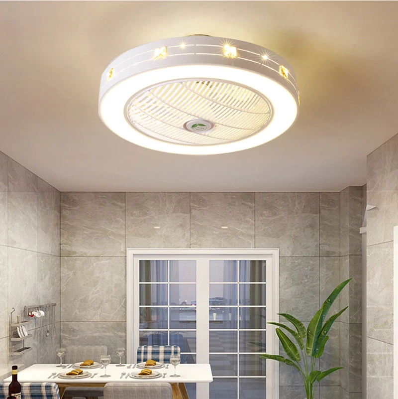

Modern Ceiling Fans with Lights White Painted Iron Acrylic LED Fan Light Dimmable Bedroom Living Room Fan Lamp Remote Control