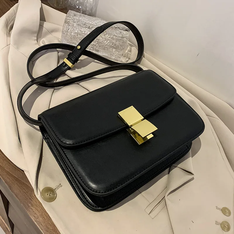 

Женская кожаная сумка через плечо 2020, нишевая дизайнерская Новая модная Ретро сумка, простая сумка-мессенджер на одно плечо, маленькая квад...