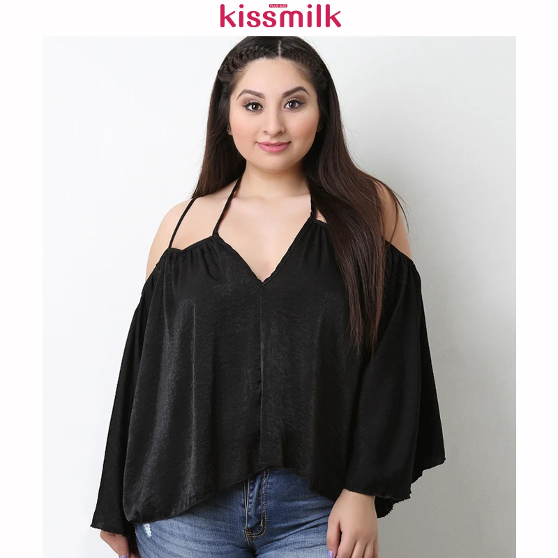 Kissmilk Женская однотонная Свободная блузка с лямкой на шее длинными рукавами и