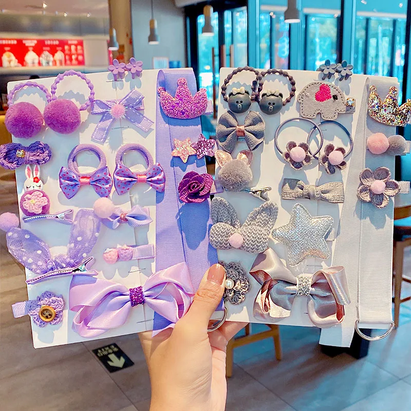 

New 18PCS/Set Girls Cute Solid Cartoon Bow Hair Accessories Set Kids Sweet Headband Hair Clips Scrunchie Bands Fashion Headwear