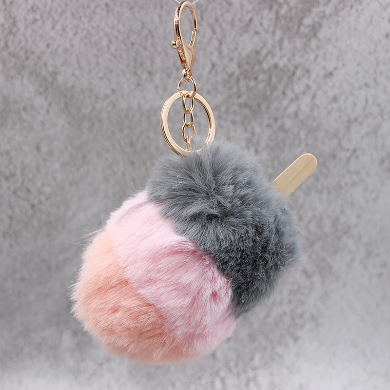 Модное кольцо для ключей с милым мороженым многоцветная плюшевая цепочка