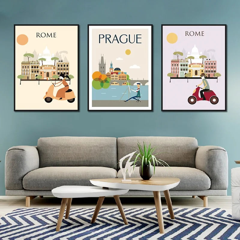 Современная картина из мультфильма Городская жизнь Настенная в скандинавском