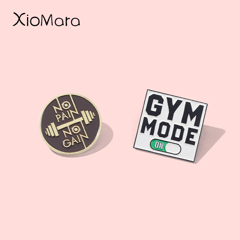 

Gym Mooe Enamel Pins No Pain No Gain Excitation Encourage Brooches Lapel Clothes Backpack Hat Badge Sports Lover Jewelry Gifts