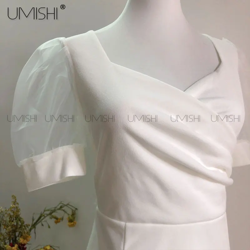 

Tulle Puff Short Sleeve V-neck Midi Bodycon Women Dress Sexy Elegant Fashion Korean Chic Femme Spring Summer 2021 Party Dresses