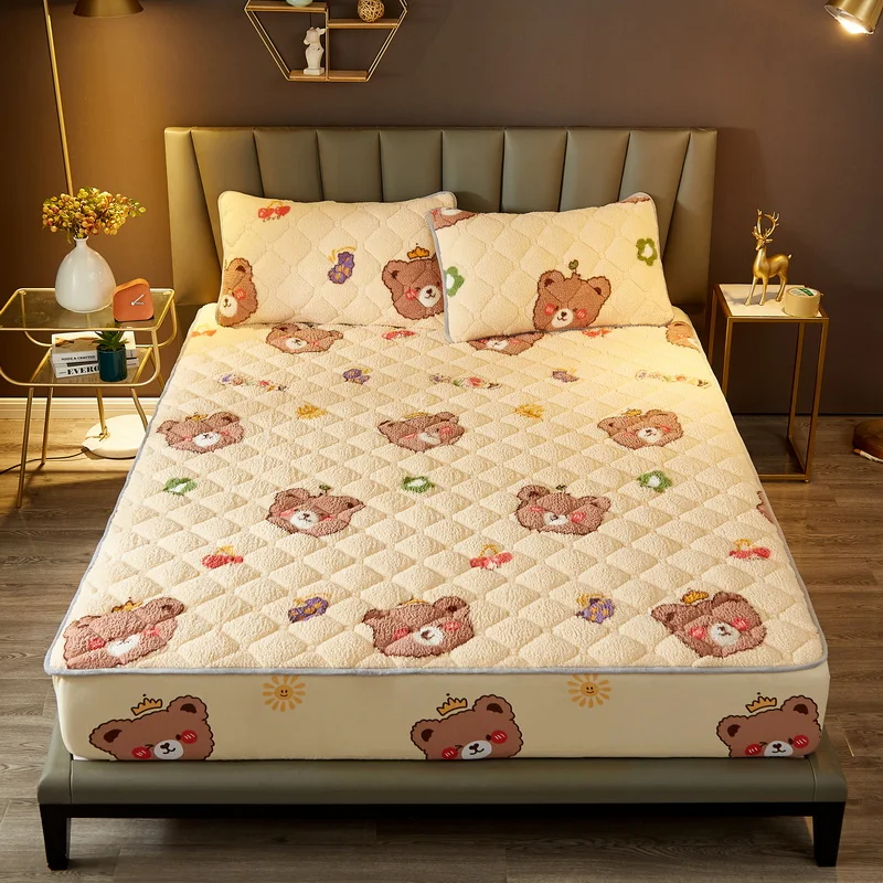 Плюшевый утолщенный стеганый наматрасник теплый мягкий бархат из овечьей шерсти