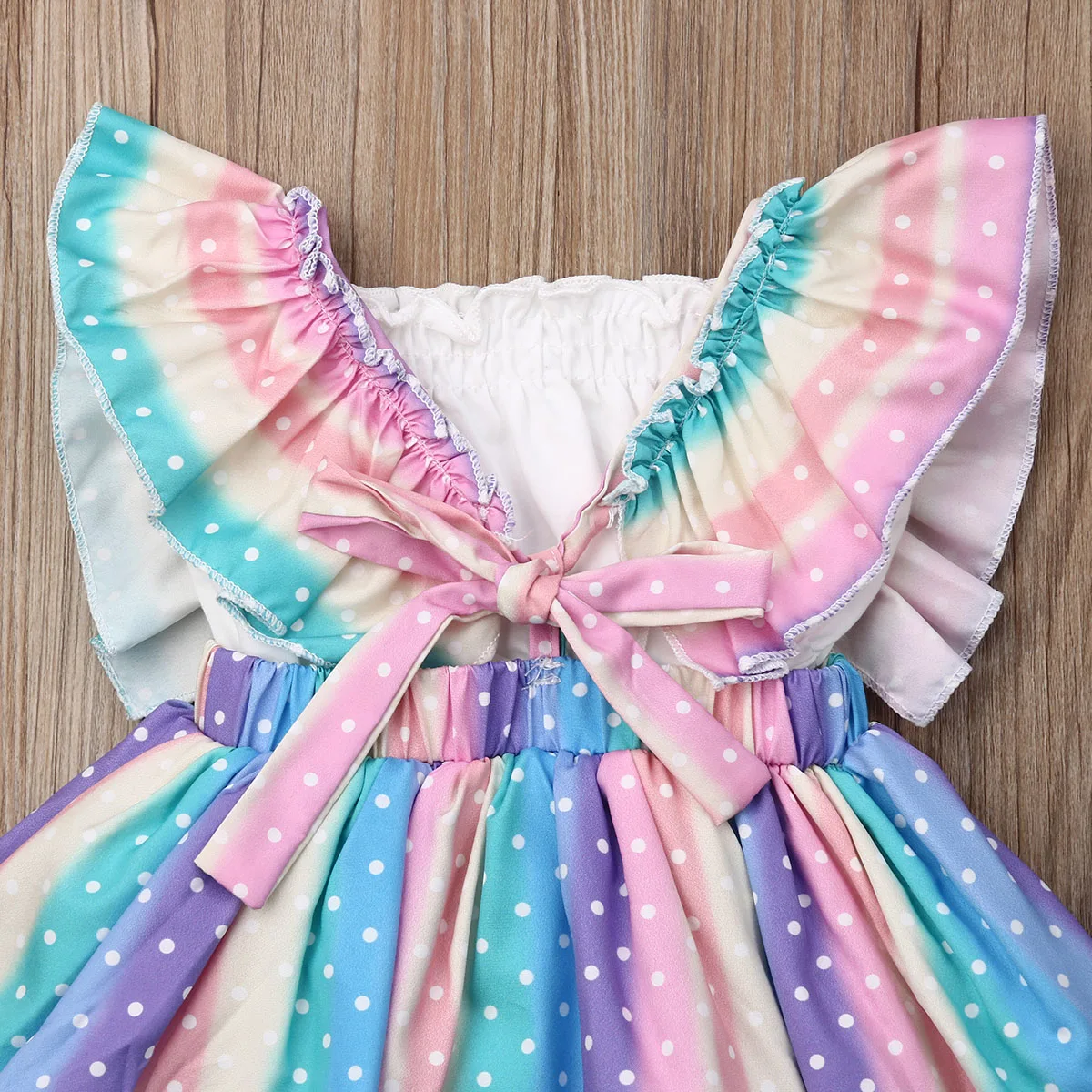 Платье для новорожденных девочек одежда Радужный Топ в горошек с оборками +