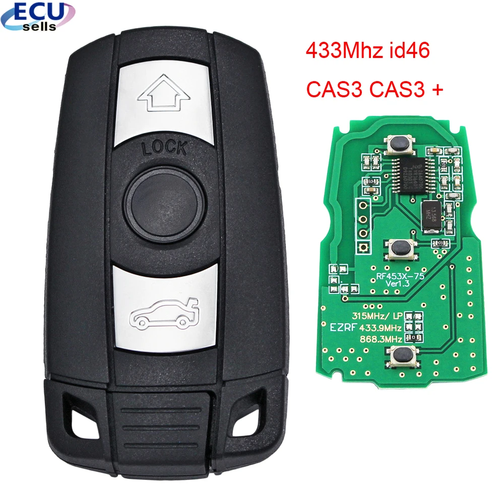 3 кнопки дистанционного ключа 433 МГц ID46 для BMW серии 3/5 X1 X6 Z4 CAS3 + FCC ID : KR55WK49127 |