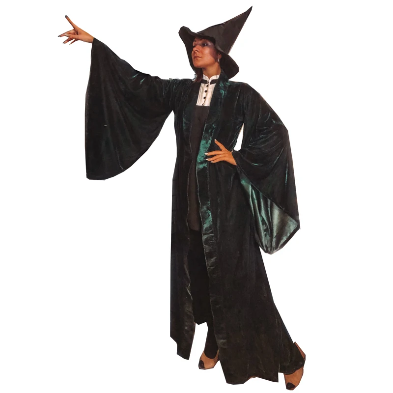 

Minerva McGonagall Dress Cosplay Costume Dark Green Cloak Trench Cloak+Hat