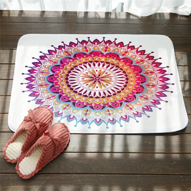 Напольные и дверные фланелевые коврики с изображением мандалы радужного цвета