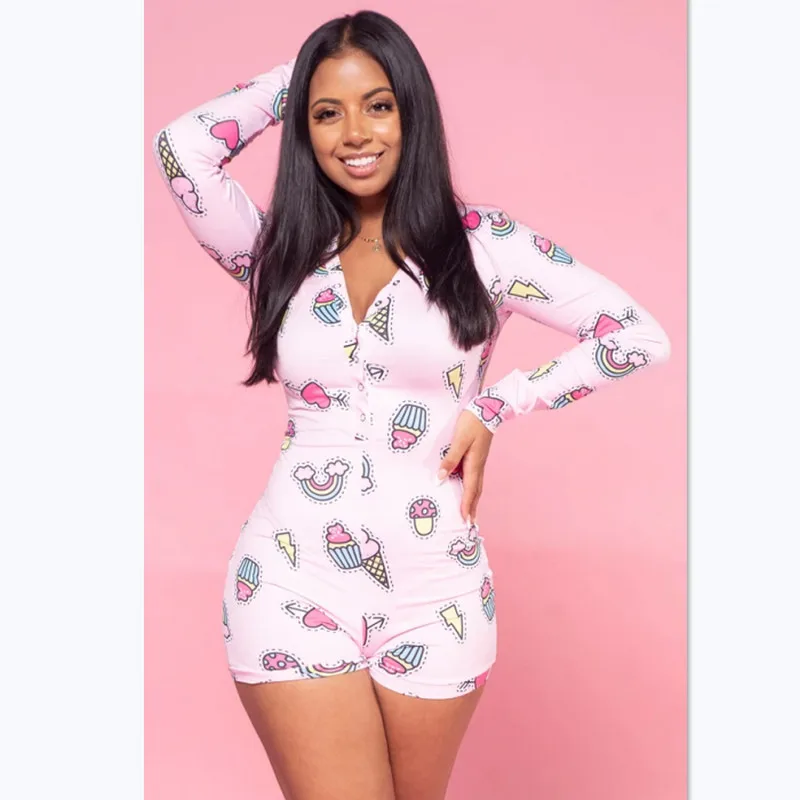 Women's Sexy Bodysuit Striped Print Deep V Neck Long Sleeve Slim Jumpsuit S-XXL Pyjamas Women Sleepwear Plus Size Onsie |