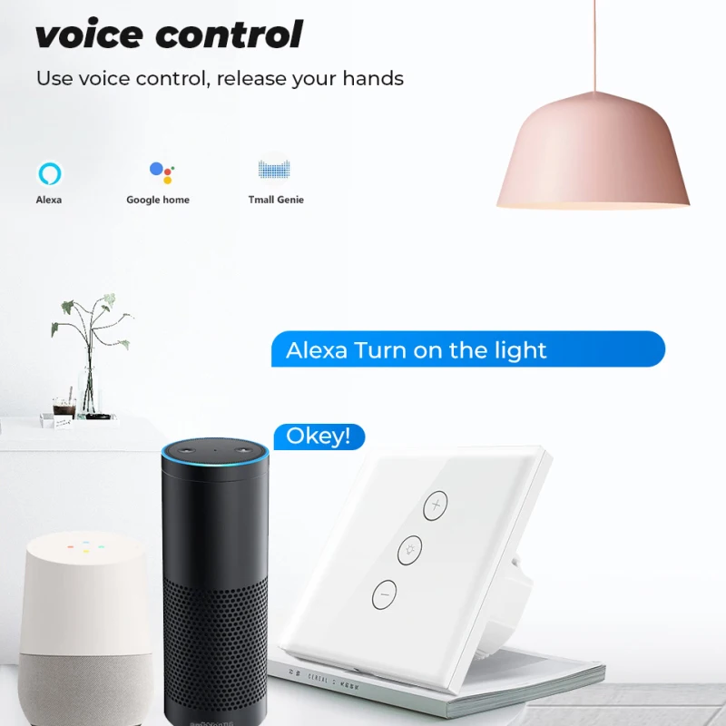 Умный выключатель с регулировкой яркости Wi-Fi голосовым управлением и через