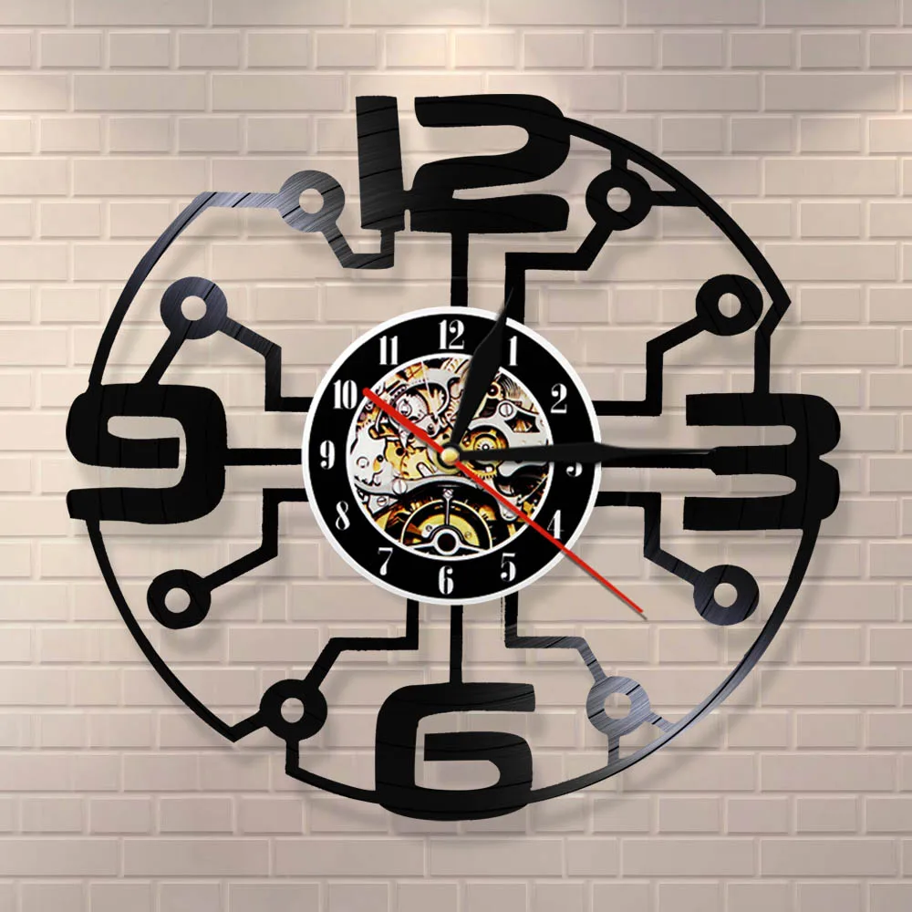 Винтажные настенные часы с виниловой пластиной и большими цифрами современное