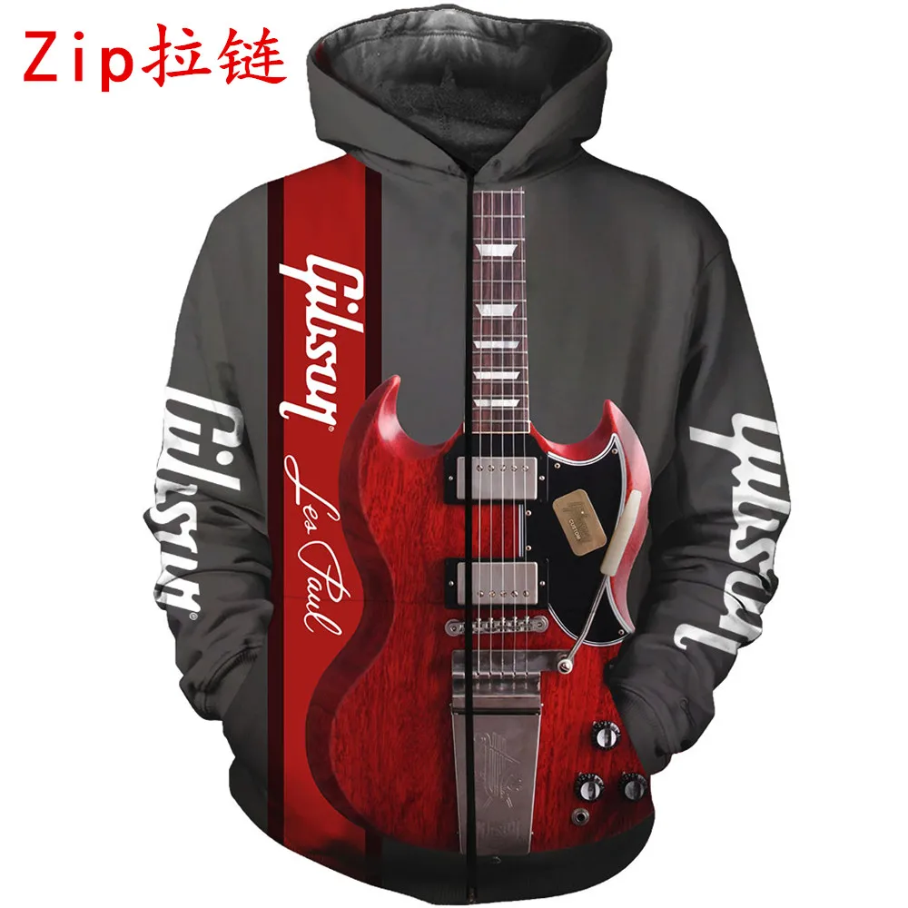 neue rote elektrische gitarre 3d druck top hoodie unisex männer und frauen hip hop fashion sweatshirt zipper hoodie jacke free global shipping