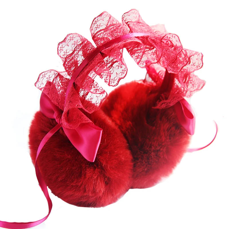 

Women Girls Warm Earmuffs Cute Plush Elastic Outdoor Winter Ear Covers Cozy Ear Warmers With Beautiful Lace Decoration AD0885