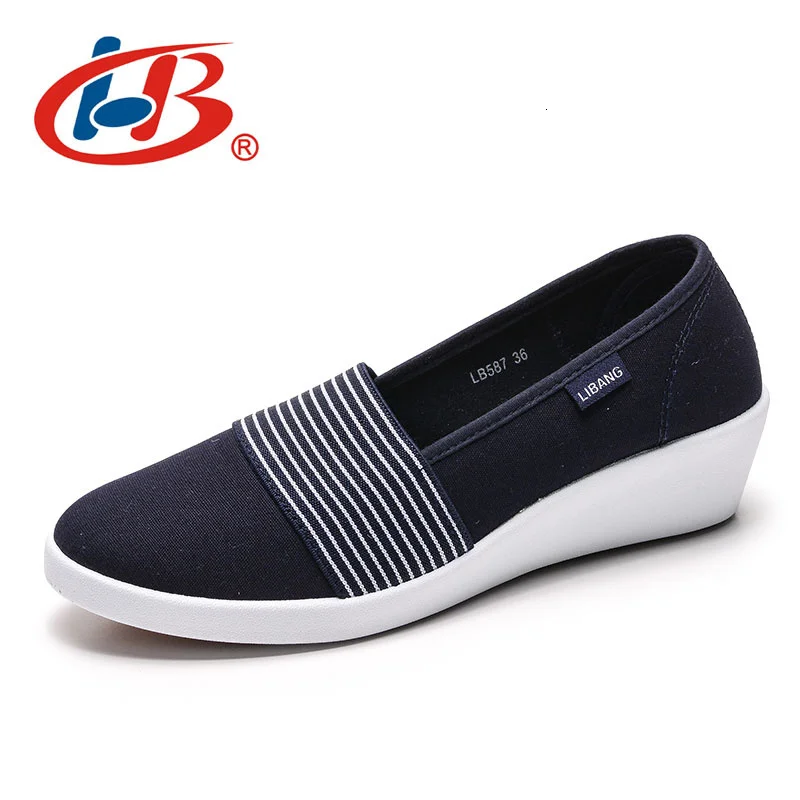 Туфли женские холщовые без застежки на платформе и толстом каблуке | Обувь