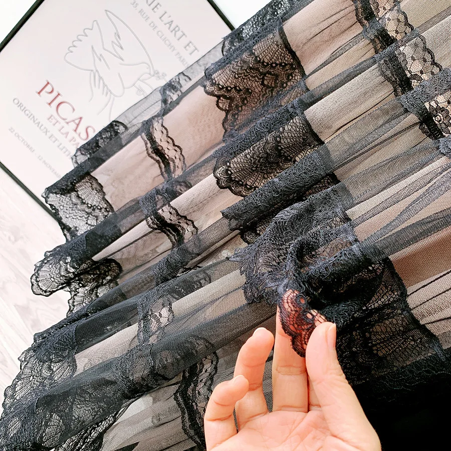 

SISHION Black Lace Skirt Korean Style 2021 New See-through Mesh Long Skirt Multi-layer Cake Skirt SP1355