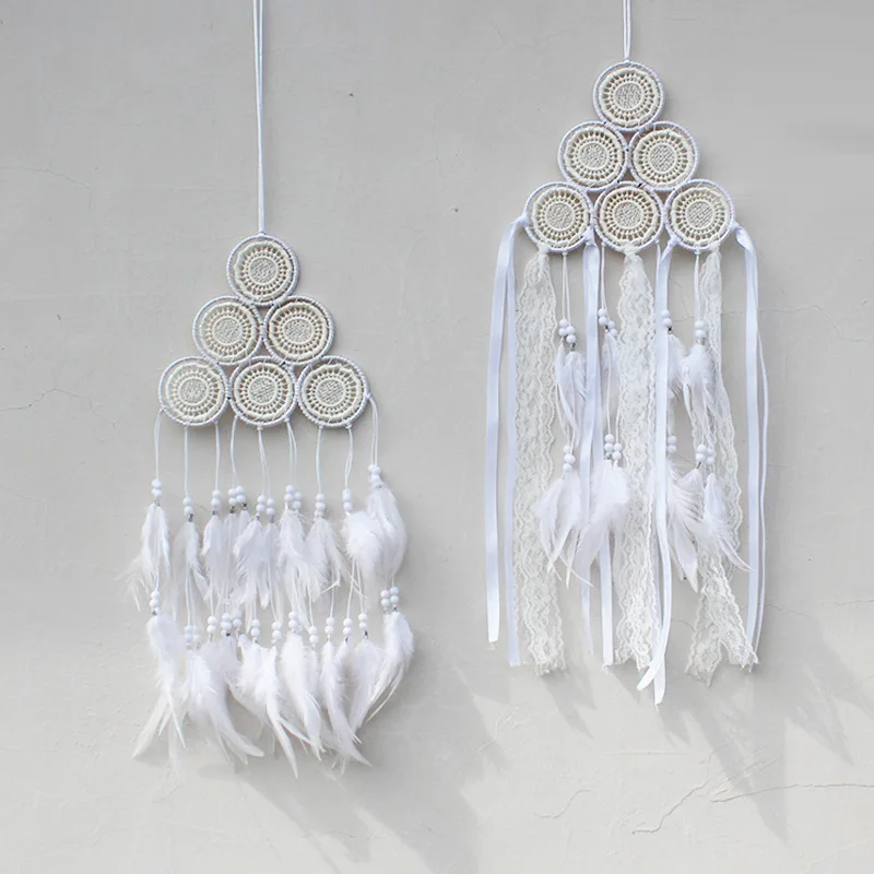 Креативное черно белое многокольцо треугольник Ловец снов перо кулон кружевной