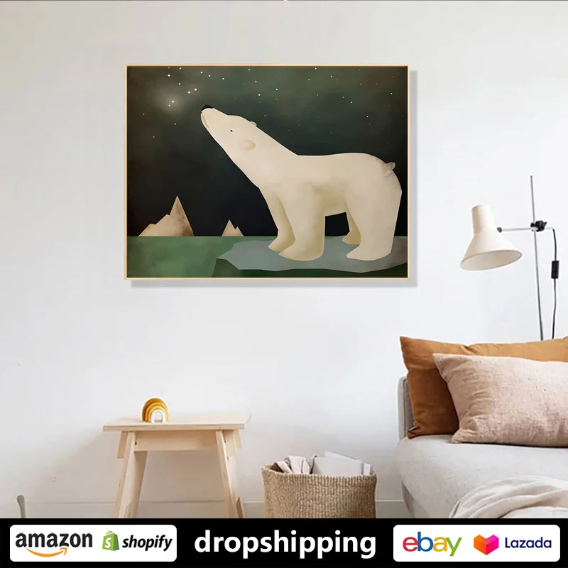 

ART ZONE Modern Cute Cartoon Bear Animal Painting prints Wall Art Canvas posters Artwork Home Kid Bedroom dining room Decor