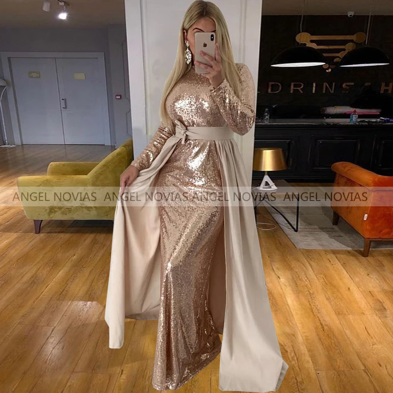 

Одежда с длинным рукавом мусульманских Memaid вечернее платье 2021 с Топ и юбка Abendkleider Формальное Для женщин Выходные туфли на выпускной вечерни...