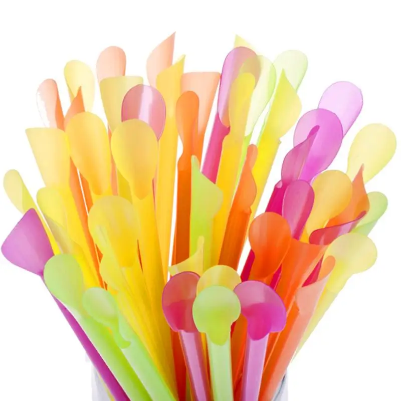 150pcs Disposable Spoon Straws Dual Use Drinking Straw for Smoothies Milkshakes Shaved Ice (Mixed Color) | Дом и сад