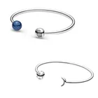 Новинка 100%, яркие серебряные браслеты с синей землей, луной, серебряные браслеты для женщин, подходят для шармов, бусин, браслеты сделай сам, Подарочные ювелирные изделия