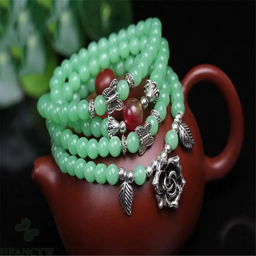 6 мм зеленый агат цветок из бисера драгоценный камень браслет ожерелье венок цепь