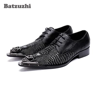 batzuzhi japanese type men shoes pointed iron toe leather dress shoes black lace up formal business shoes men zapatos hombre