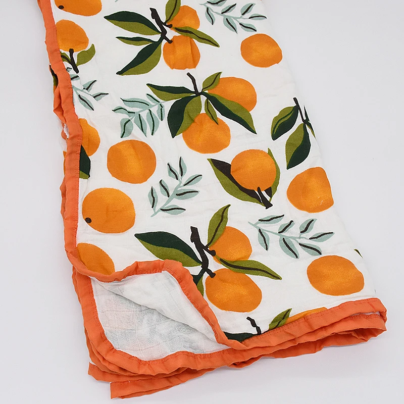 Orange 120x120 см Пеленальное Одеяло для новорожденных, 4 слоя муслинового хлопка, детское одеяло с цветочным принтом, детское одеяло для фотосессии - Цвет: Orange