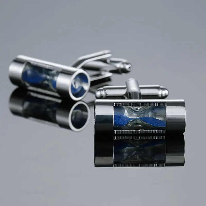 

Запонки мужские, синие песочные часы, на пуговицах, Подарочные