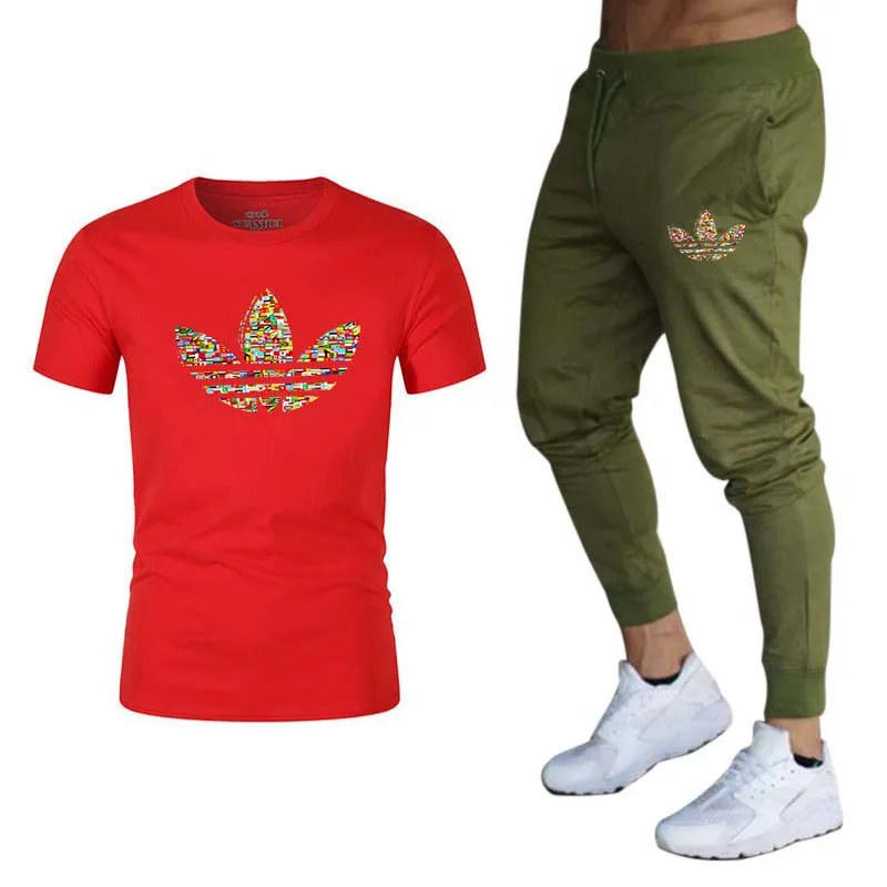 Спортивный костюм Мужская футболка+ брюки спортивные костюмы Спортивная одежда для тренажерного зала мужские осенние костюмы для фитнеса комплект для бега спортивный костюм - Цвет: Photo Color